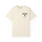 Beige t-shirt with a logo on the chest against a white background