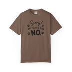 Brown t-shirt with pink graphic and text on a white background